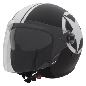 Motorradhelm Retro Jethelm Premier Vangarde Star Schwarz Matt